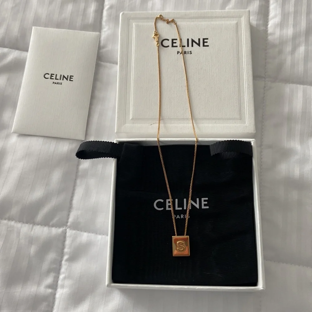CELINE …Alphabet Initial S Necklace In Brass With Gold Finish - Picture 2 of 6